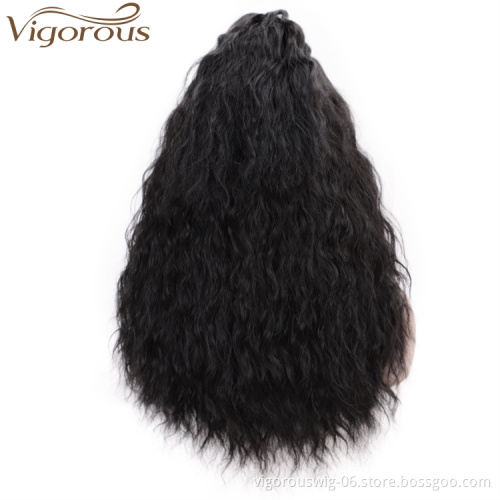 Vigorous Natural Black Synthetic Lace Front Wigs Long Water Wave Heat Resistant Fiber Hair Wigs for African Americans